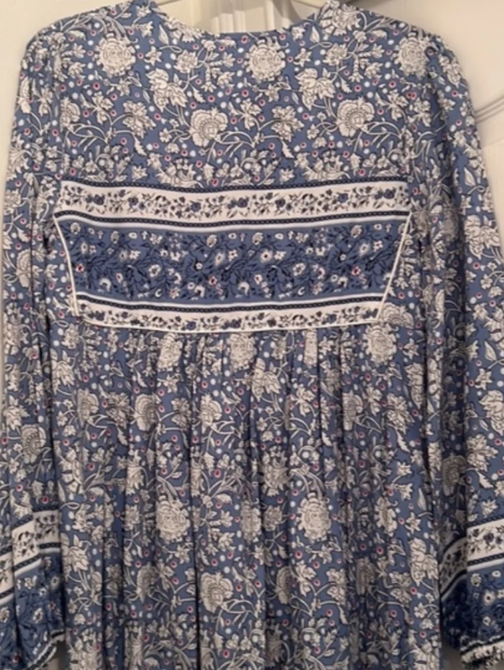 Blue Floral Midi Dress with Tassel Tie - Picture 10 of 15